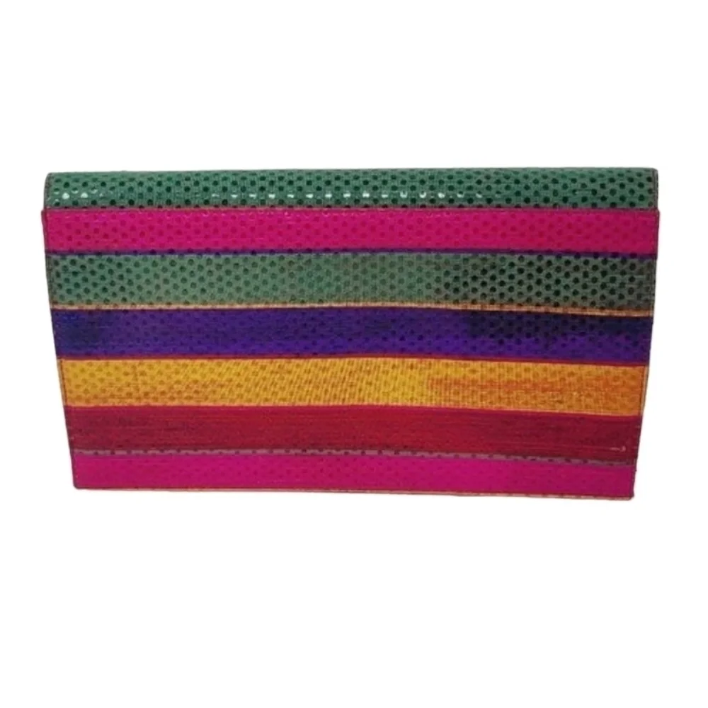 Timothy Hitsman | Vintage Multicolor Large Striped Rectangular Shaped Clutch Bag